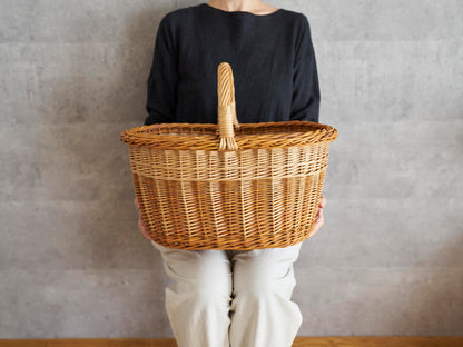 リトアニア/やなぎ　シギタスさん　手つきオーバルバスケット　皮つき　140522-3