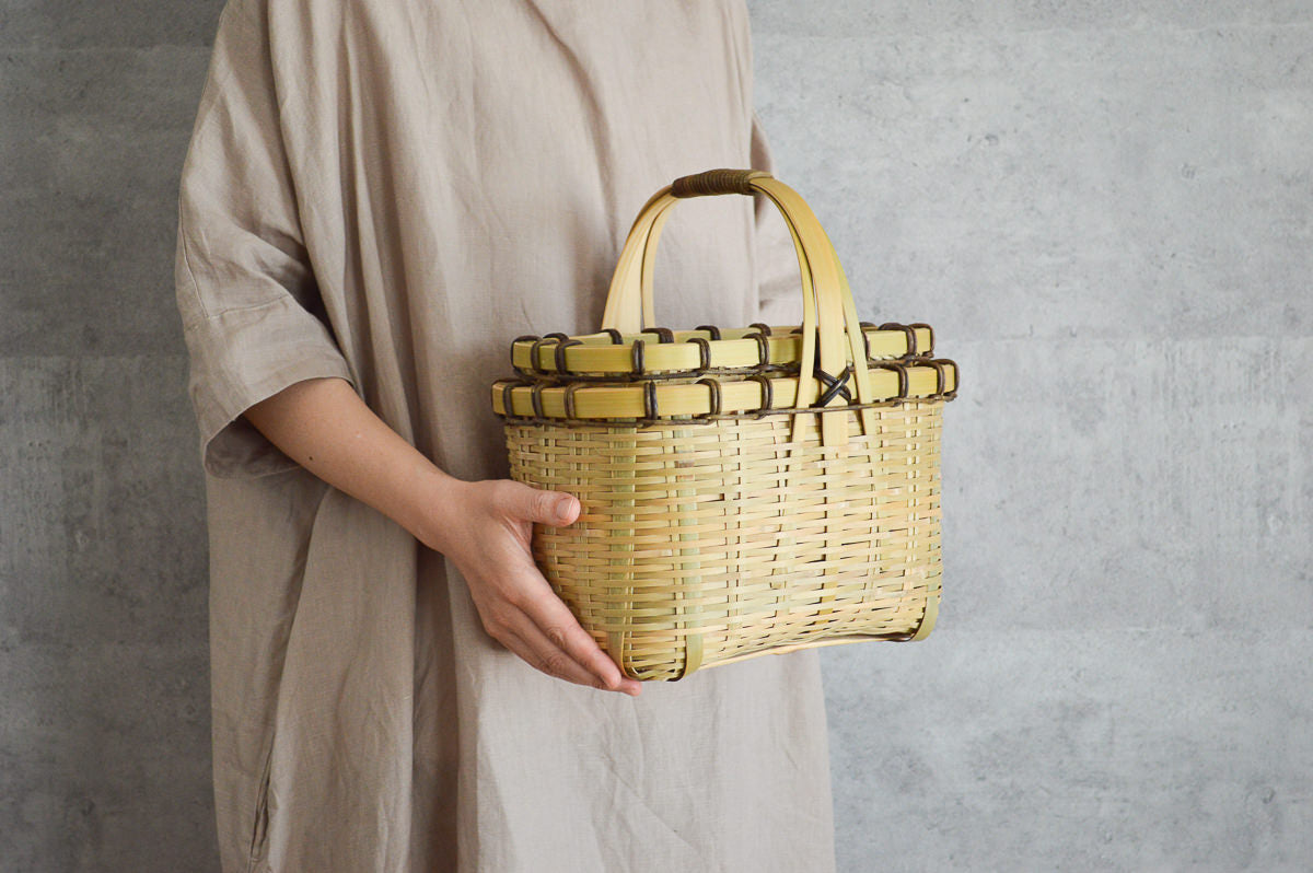 Lunch Basket with Lid Small / Green Madake Bamboo / Oita-JPN 220633-1