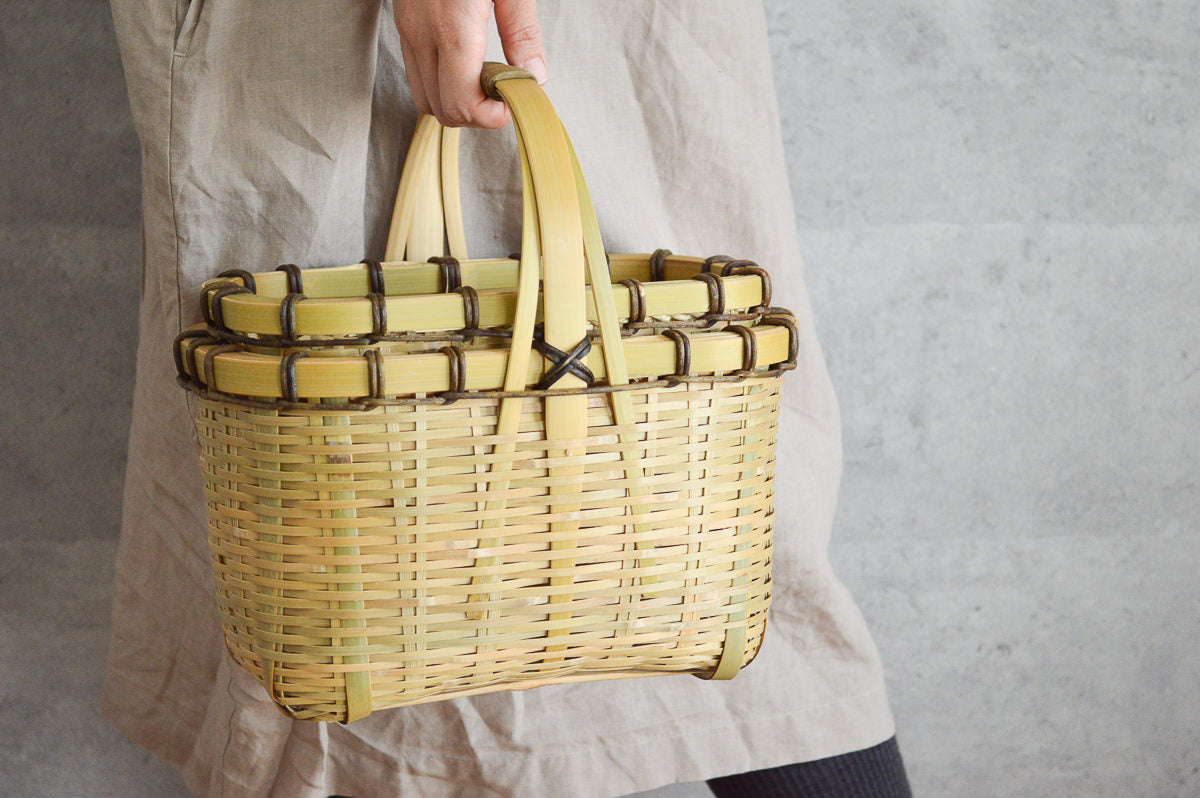 Lunch Basket with Lid Small / Green Madake Bamboo / Oita-JPN 220633-1