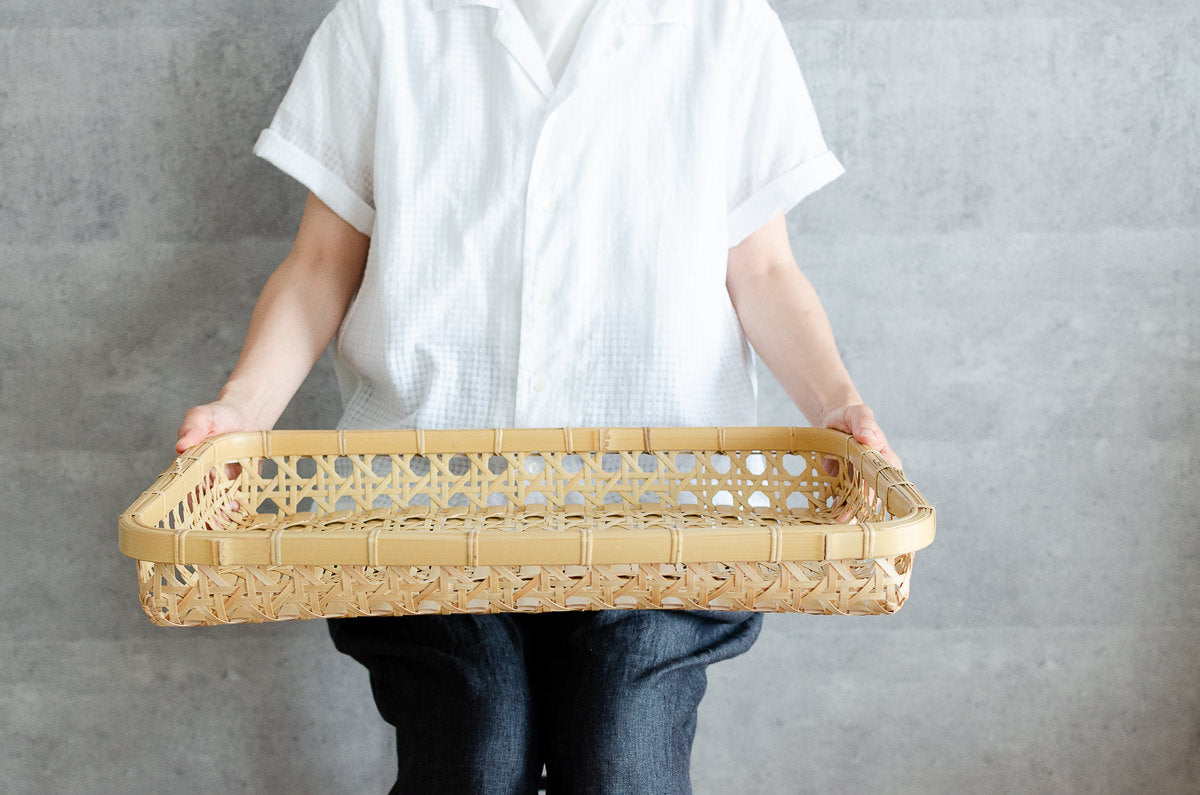 大分県/真竹（白竹） 平かご 八つ目編み 小・大 2サイズ-1basketry