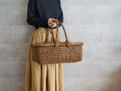 長野県/あけび　すかし編み　角手付バスケット　311209-1