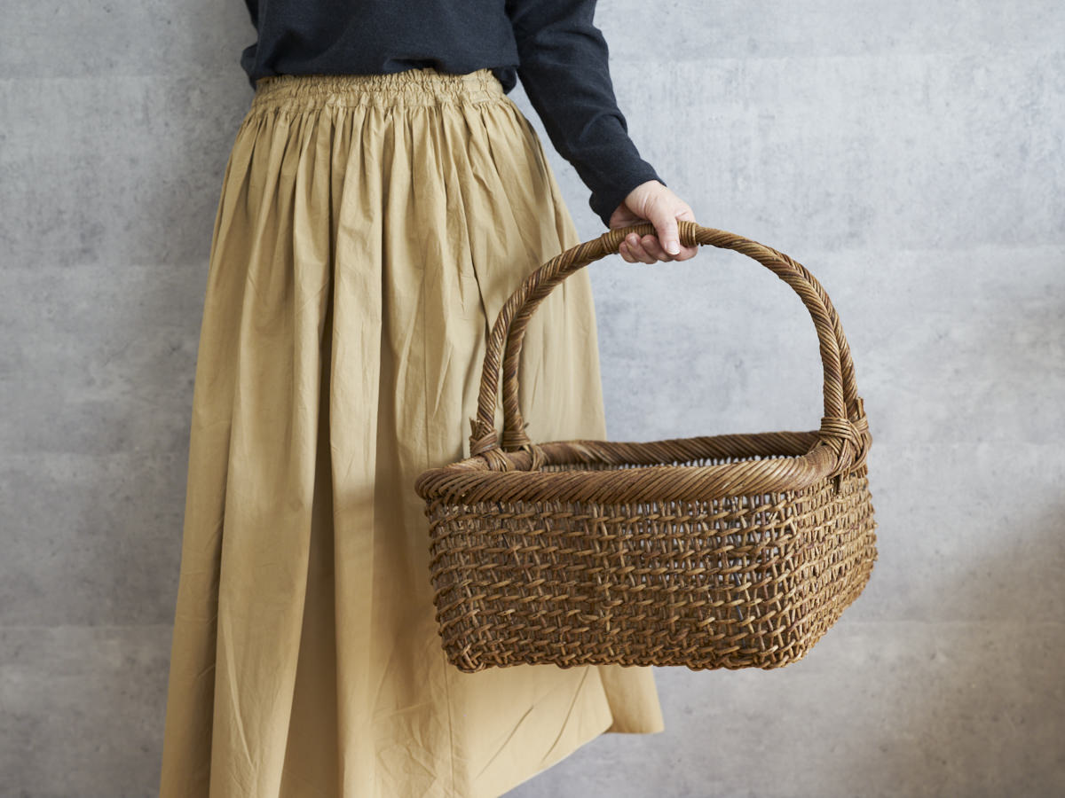 長野県/あけび　すかし編み　角手付バスケット　311209-1