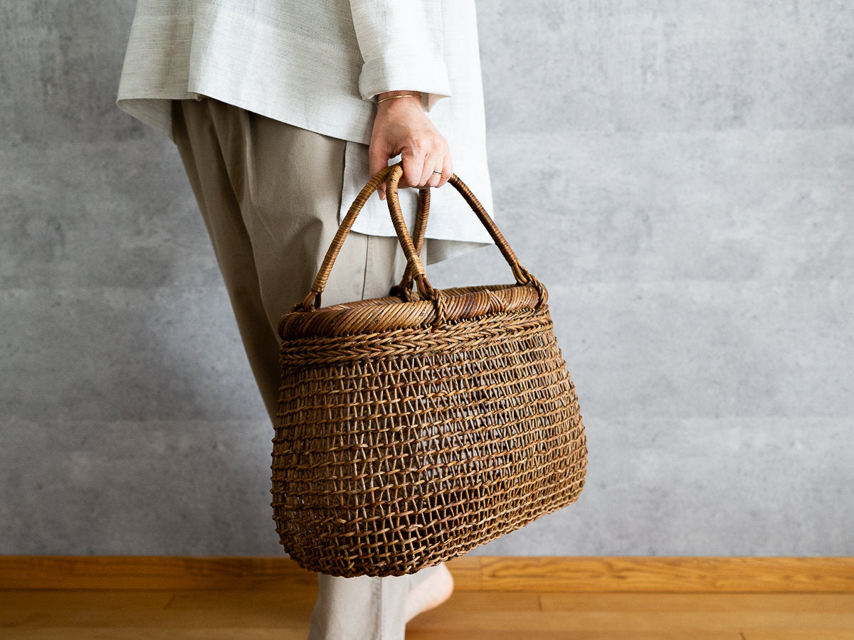 Hand bag “Plump” S, M, L / Brown Akebi vine / Nagano-JPN 311216