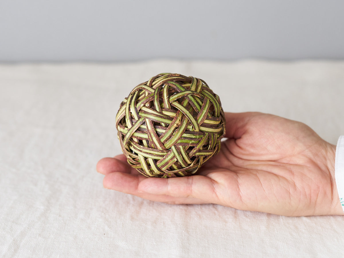Silver vine cat toy ball held in the hand / またたびの猫じゃらしボールを手に持った様子