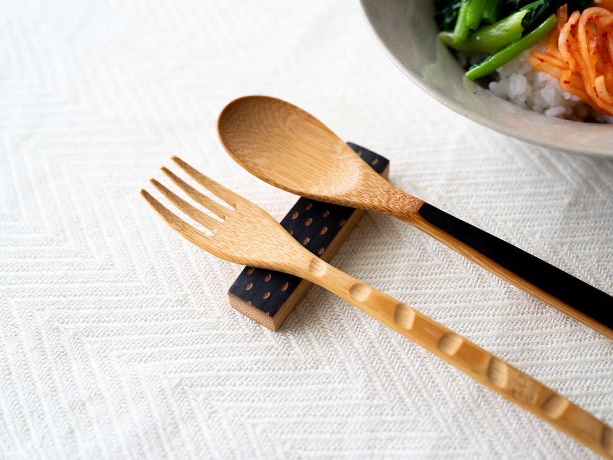 Spoon, Fork “Bumpy” / Smoked Mōsō bamboo / Kōchi-JPN 321210