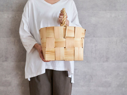 エストニア/パイン　丸バスケット　ワンハンドル　S・M　２サイズ