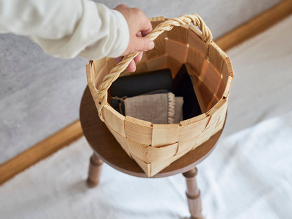 エストニア/パイン　丸バスケット　ワンハンドル　S・M　２サイズ