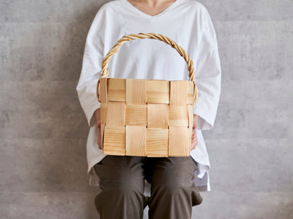 エストニア/パイン　丸バスケット　ワンハンドル　S・M　２サイズ