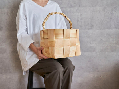 エストニア/パイン　丸バスケット　ワンハンドル　S・M　２サイズ