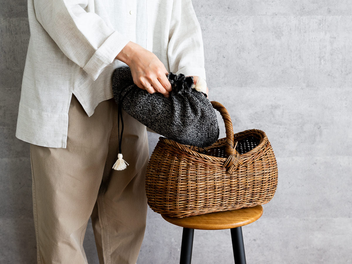 インド/シルク×コットン　Drawstring Bag　Monochrome　S・L　2サイズ