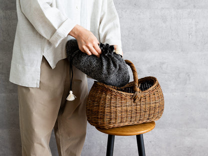 インド/シルク×コットン　Drawstring Bag　Monochrome　S・L　2サイズ