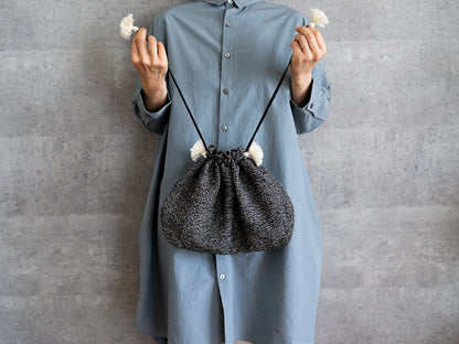 インド/シルク×コットン　Drawstring Bag　Monochrome　S・L　2サイズ