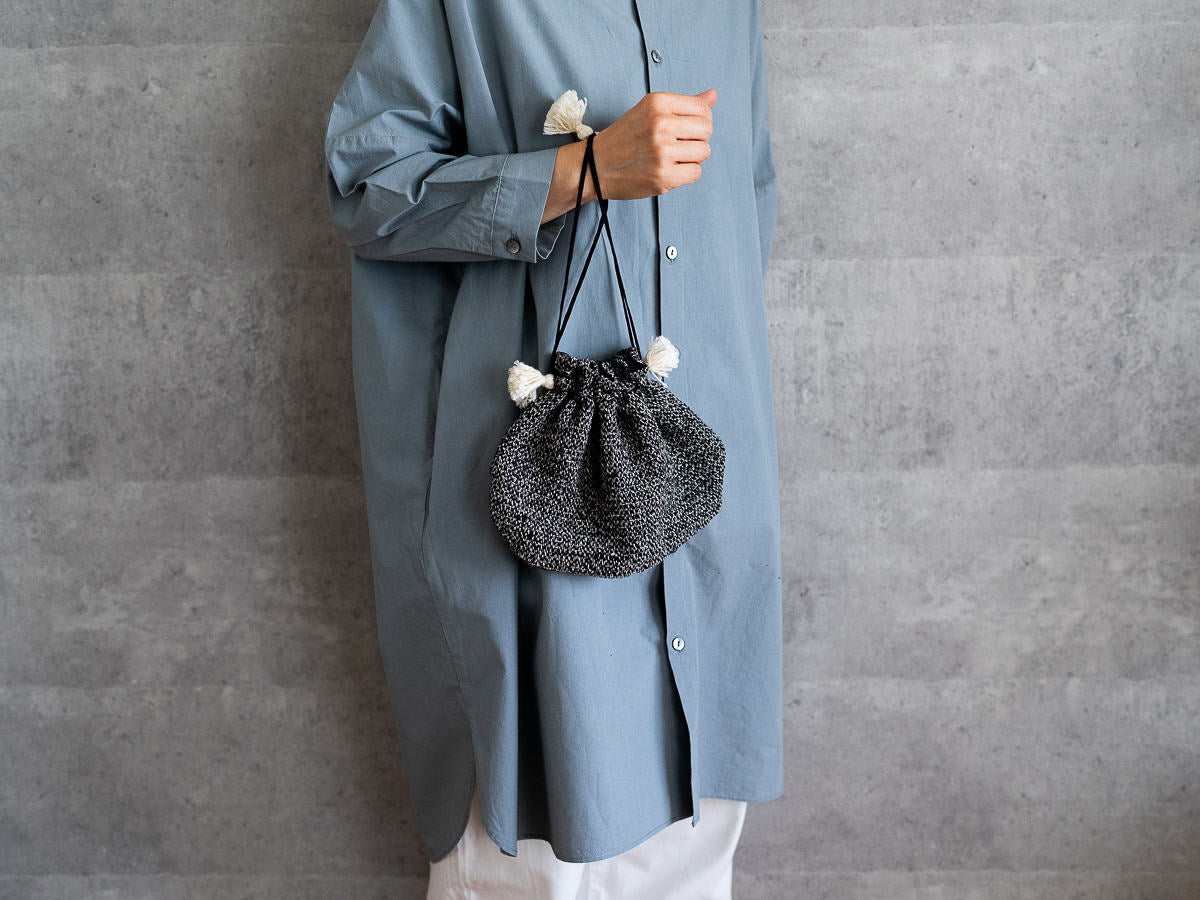 インド/シルク×コットン　Drawstring Bag　Monochrome　S・L　2サイズ