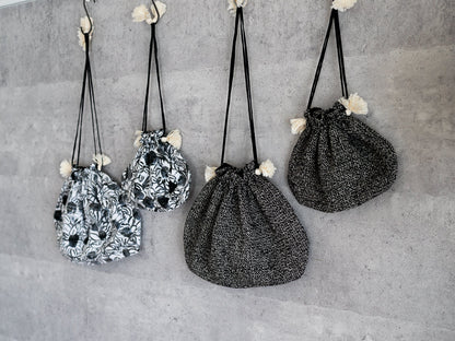 インド/シルク×コットン　Drawstring Bag　Monochrome　S・L　2サイズ