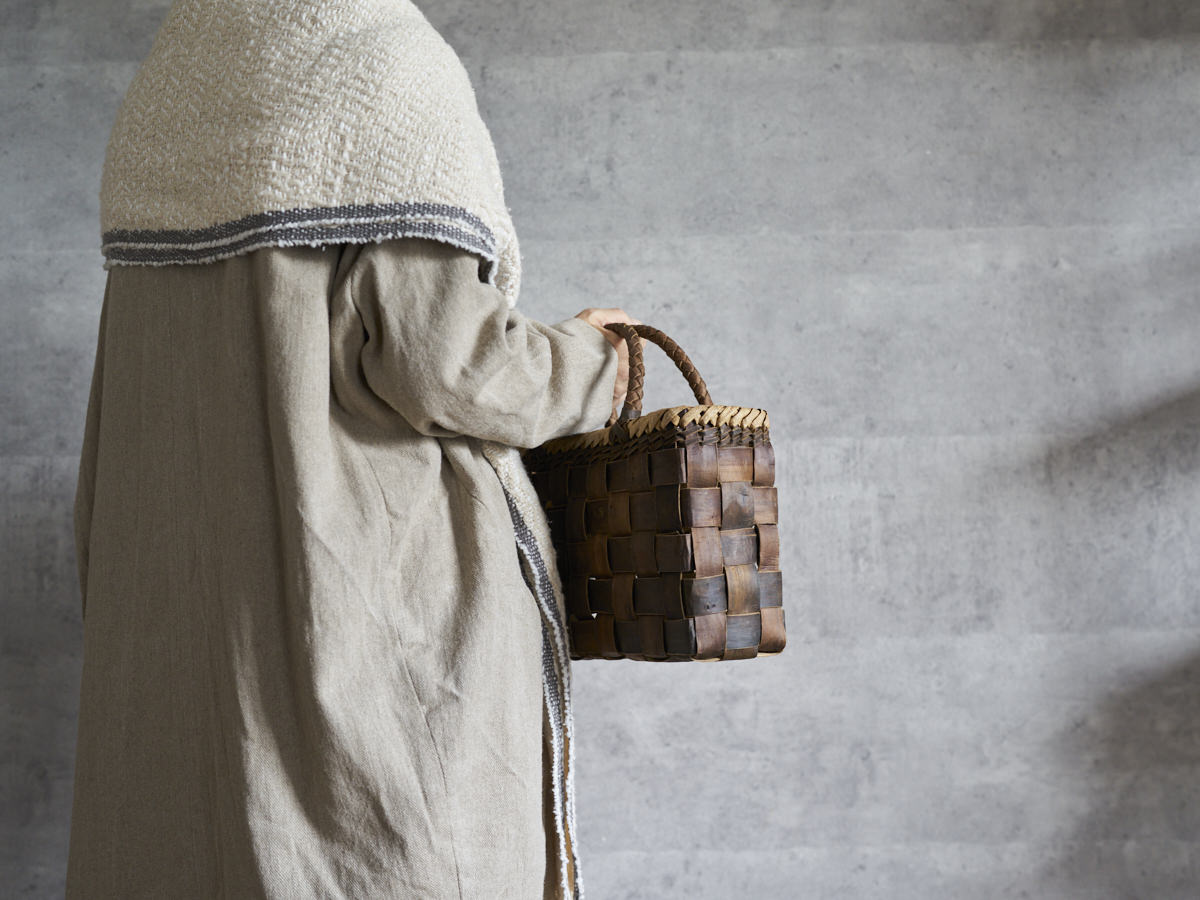 インド/コットン　ガラ紡　ミディアムストール　Herringbone-Ivory　330930-2