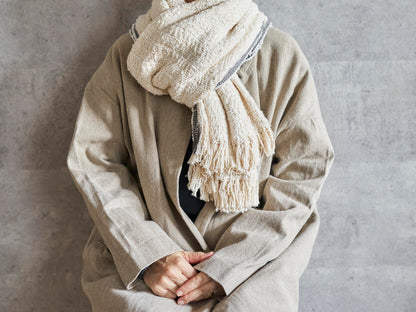インド/コットン　ガラ紡　ミディアムストール　Herringbone-Ivory　330930-2