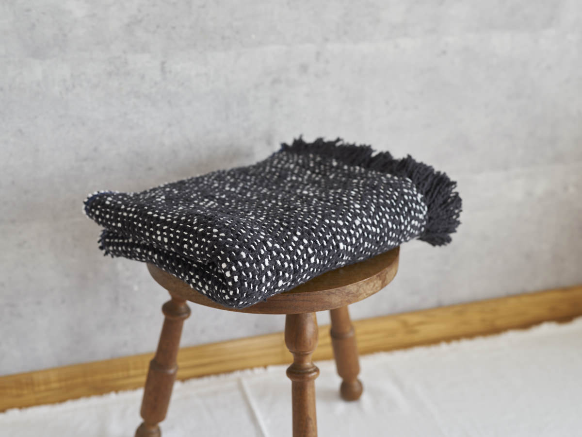 Medium-Stole Gara-bou “Herringbone-Dot Black” / Cotton / IND 330930-3