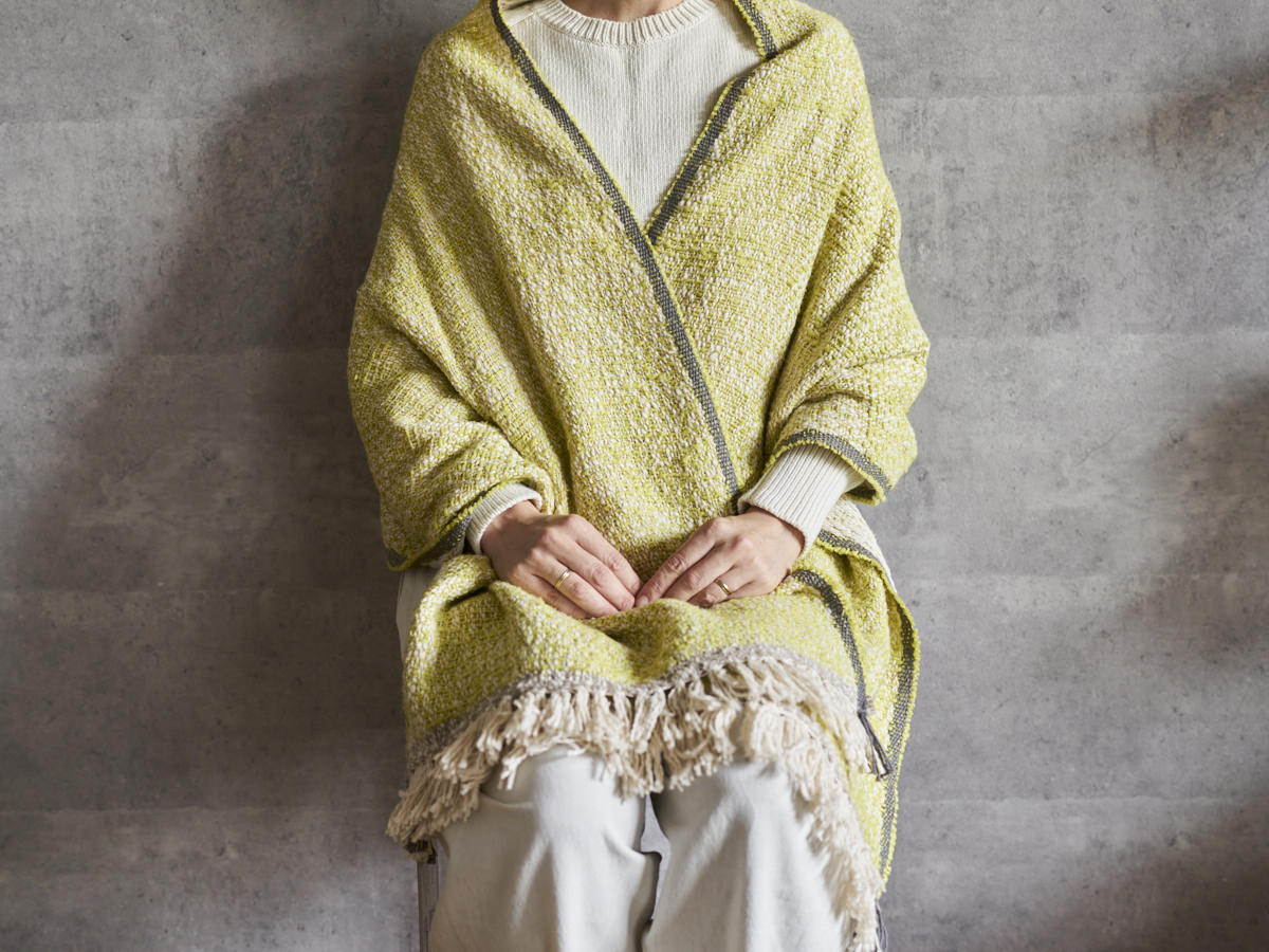 インド/コットン　ガラ紡　ミディアムストール　Double Face-Lime　330930-4