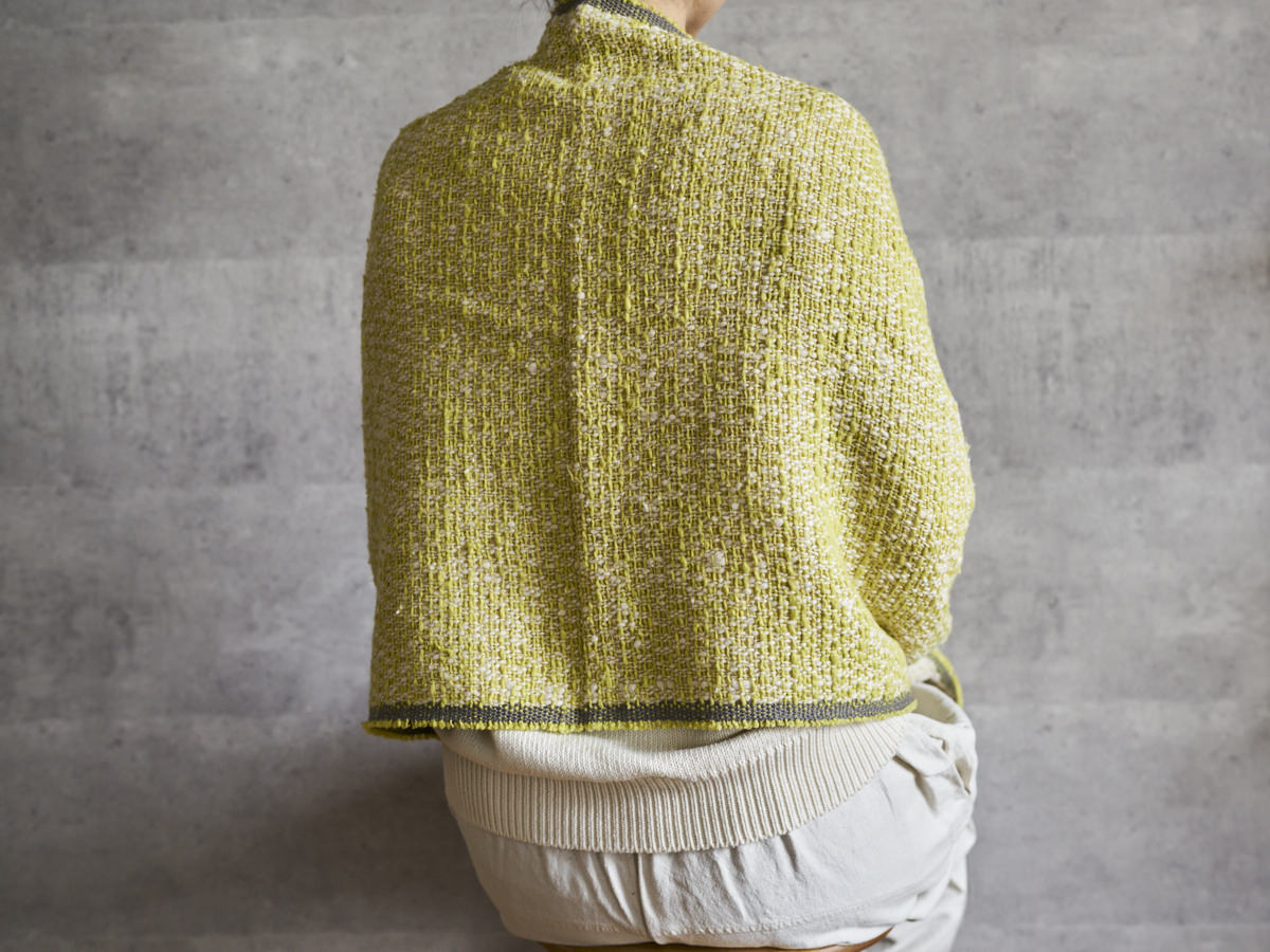 インド/コットン　ガラ紡　ミディアムストール　Double Face-Lime　330930-4