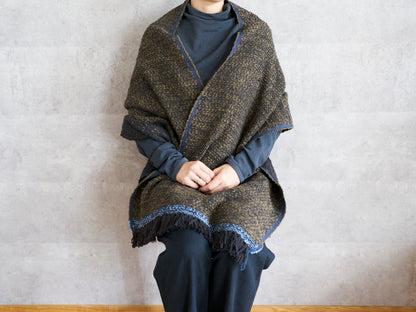 インド/コットン　ガラ紡　ミディアムストール　Double Face-Charcoal Olive　330930-5