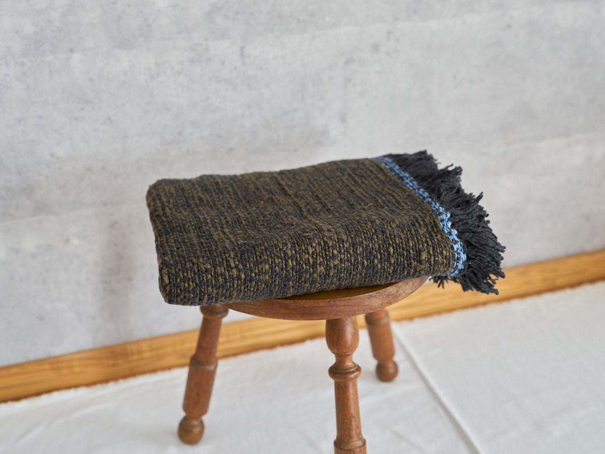 Medium-Stole Gara-bou “Double-Face Charcoal Olive” / Cotton / IND 330930-5