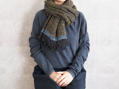 インド/コットン　ガラ紡　ミディアムストール　Double Face-Charcoal Olive　330930-5