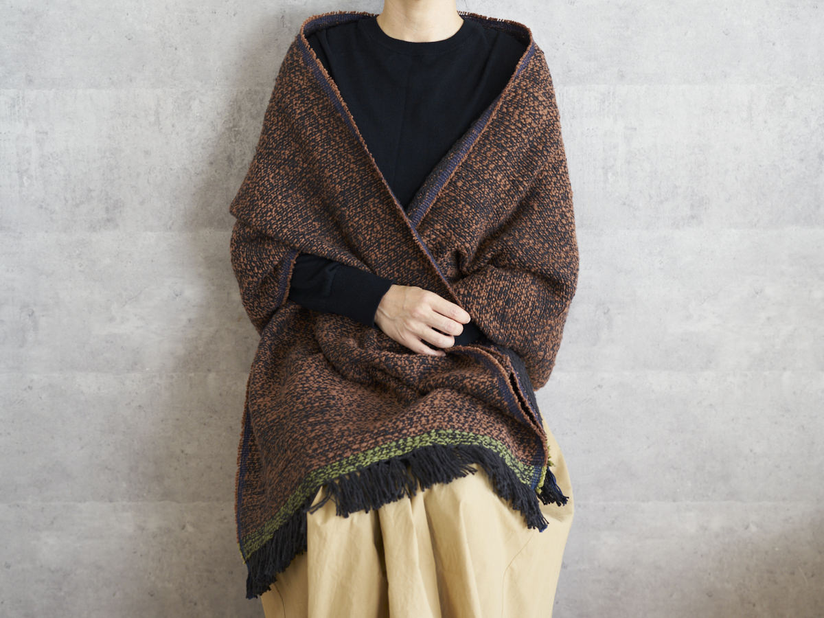 インド/コットン　ガラ紡　ミディアムストール　Double Face-Charcoal Brown　330930-6
