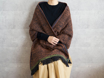 インド/コットン　ガラ紡　ミディアムストール　Double Face-Charcoal Brown　330930-6