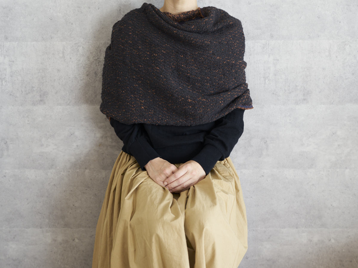インド/コットン　ガラ紡　ミディアムストール　Double Face-Charcoal Brown　330930-6