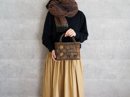 インド/コットン　ガラ紡　ミディアムストール　Double Face-Charcoal Brown　330930-6