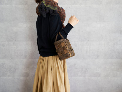 インド/コットン　ガラ紡　ミディアムストール　Double Face-Charcoal Brown　330930-6