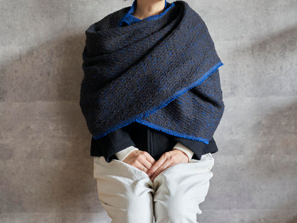 インド/コットン　ガラ紡　ミディアムストール　Double Face-Charcoal Blue　330930-7
