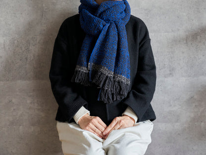 インド/コットン　ガラ紡　ミディアムストール　Double Face-Charcoal Blue　330930-7