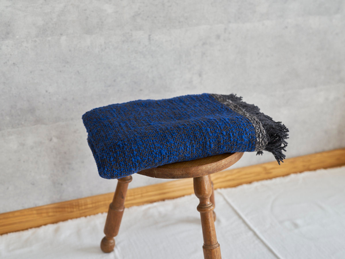 インド/コットン　ガラ紡　ミディアムストール　Double Face-Charcoal Blue　330930-7