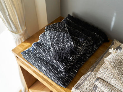 Medium-Stole Gara-bou “Herringbone-Dot Black” / Cotton / IND 330930-3