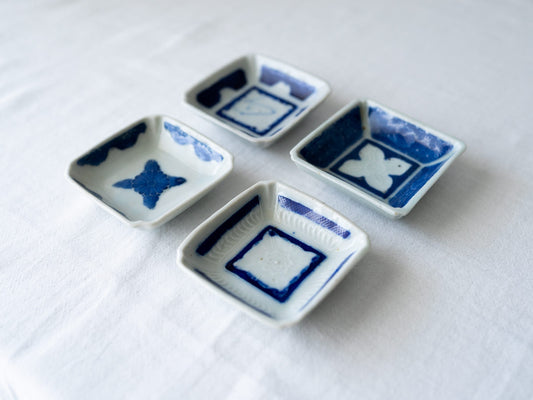 古物/四角豆皿　青（絵柄お任せ）　750436-1
