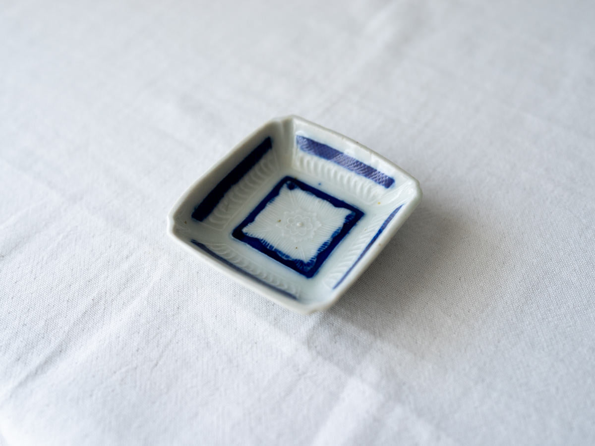 古物/四角豆皿　青（絵柄お任せ）　750436-1