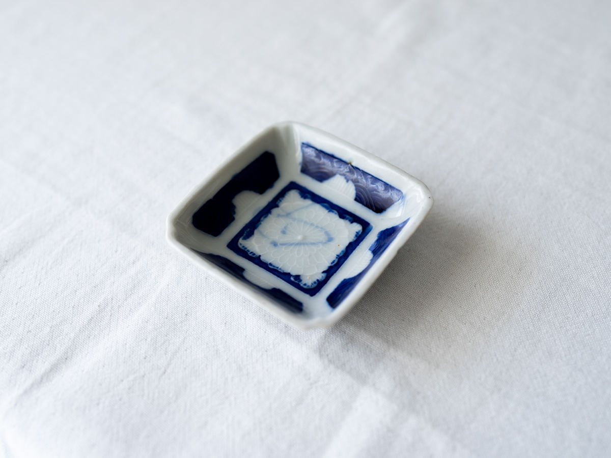 古物/四角豆皿　青（絵柄お任せ）　750436-1