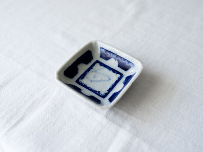古物/四角豆皿　青（絵柄お任せ）　750436-1