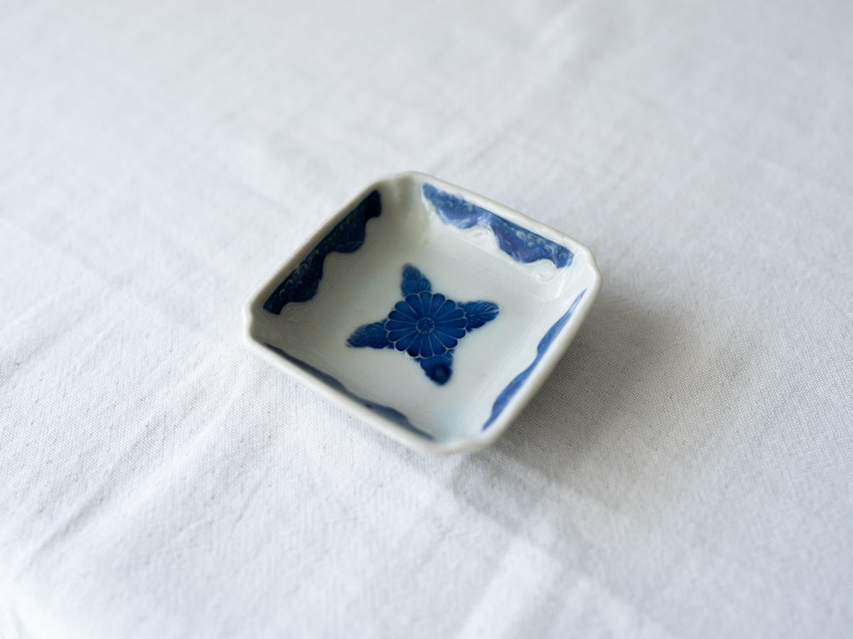 古物/四角豆皿　青（絵柄お任せ）　750436-1