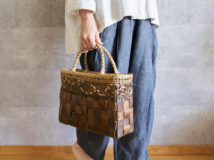 岩手県/くるみ　手提　裏皮市松　縁手表皮　アッパーモザイク　1510751