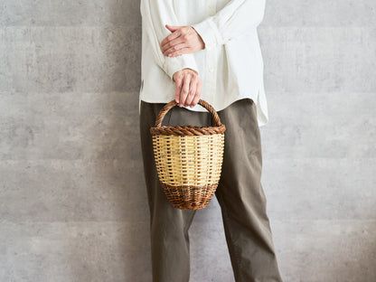 Tall willow and caña market basket with handle / やなぎとカーニャの一本手トールバスケット（買い物かご）
