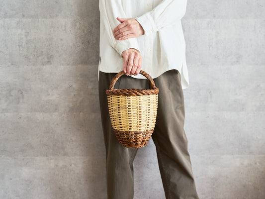 Tall willow and caña market basket with handle / やなぎとカーニャの一本手トールバスケット（買い物かご）