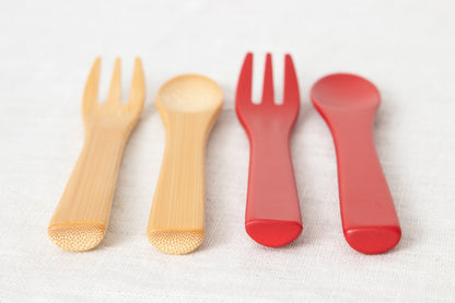 Baby fork, Baby spoon [ Natural, Red ] / Mōsō bamboo / Ōita-JPN 211116