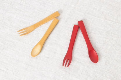 Baby fork, Baby spoon [ Natural, Red ] / Mōsō bamboo / Ōita-JPN 211116