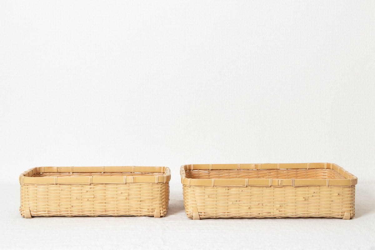 Organizing basket -shallow- S,L / White bamboo / Ōita-JPN 850407