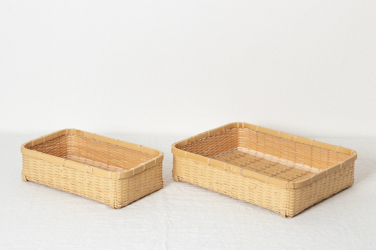 Organizing basket -shallow- S,L / White bamboo / Ōita-JPN 850407