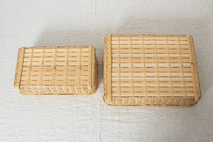 Organizing basket -shallow- S,L / White bamboo / Ōita-JPN 850407