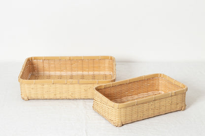 Organizing basket -shallow- S,L / White bamboo / Ōita-JPN 850407