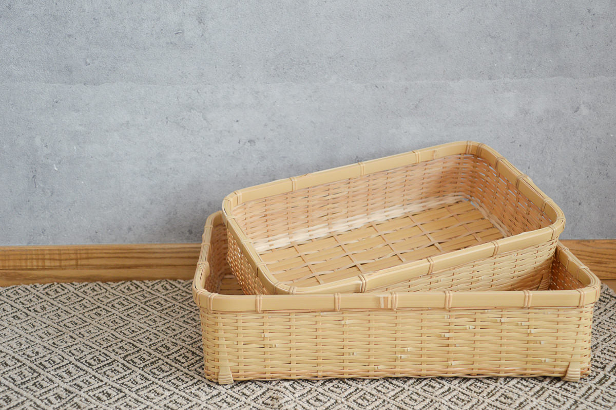 Organizing basket -shallow- S,L / White bamboo / Ōita-JPN 850407